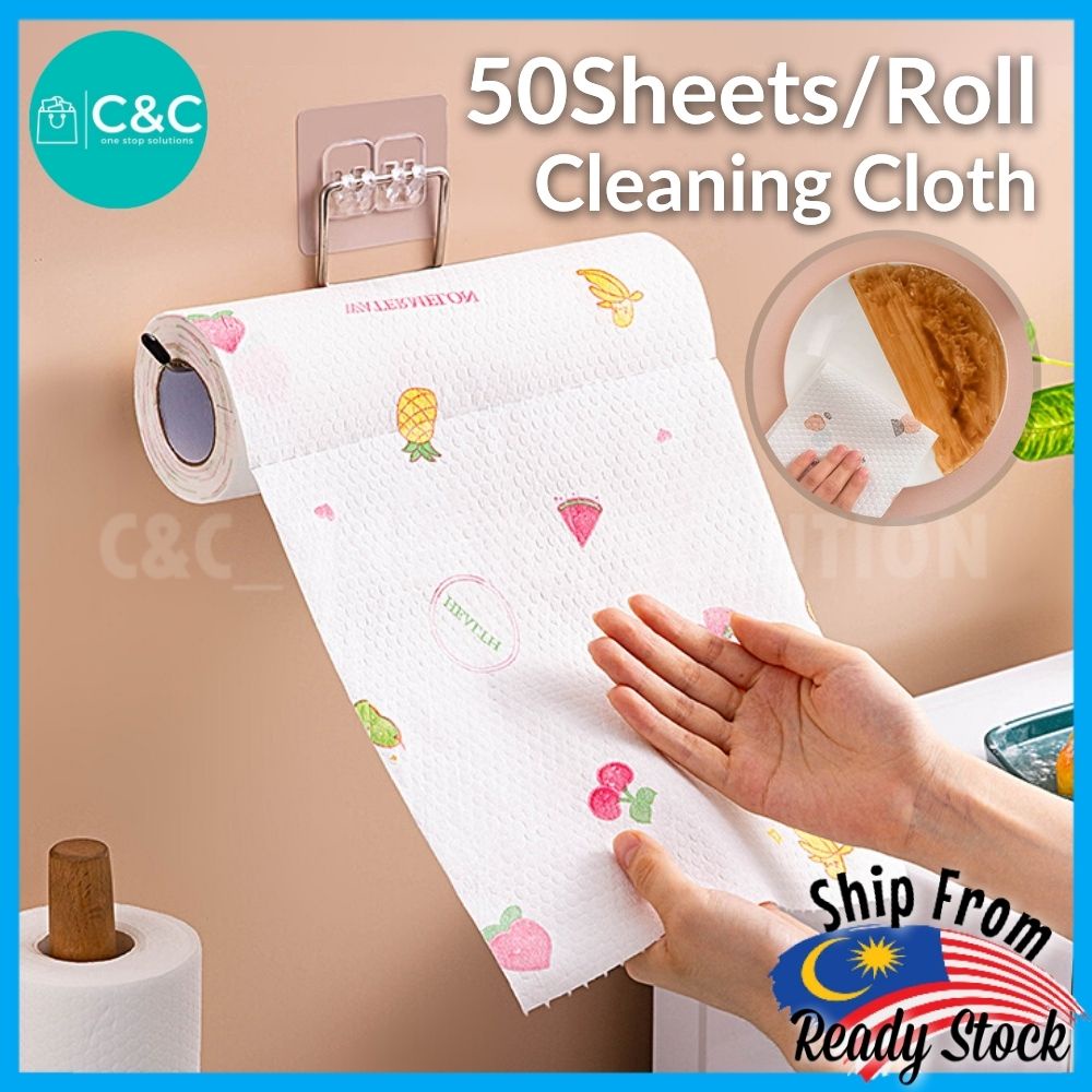 50PCS/Roll Reusable Kitchen Cleaning Rags Lazy Rags Scouring Pad Oil-Free  Disposable Dish Towels Non-Woven Cleaning Rags