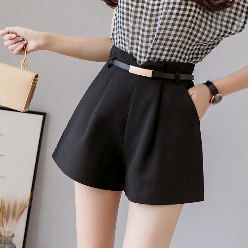 Women High Waist Short Pants 2021夏装新款韩版高腰短裤女外穿百搭a字时尚西装阔腿宽松休闲裤 | Shopee ...