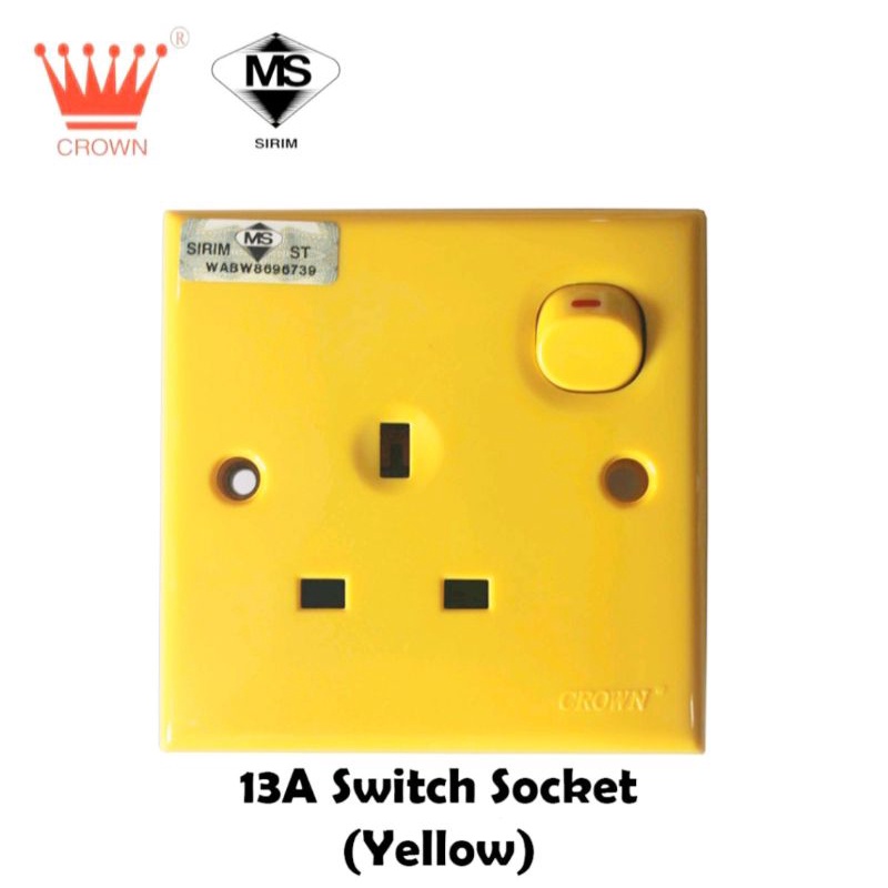 CROWN 13A SWITCH SOCKET OUTLET YELLOW SWITCH SOCKET SIRIM APPROVAL Shopee Malaysia
