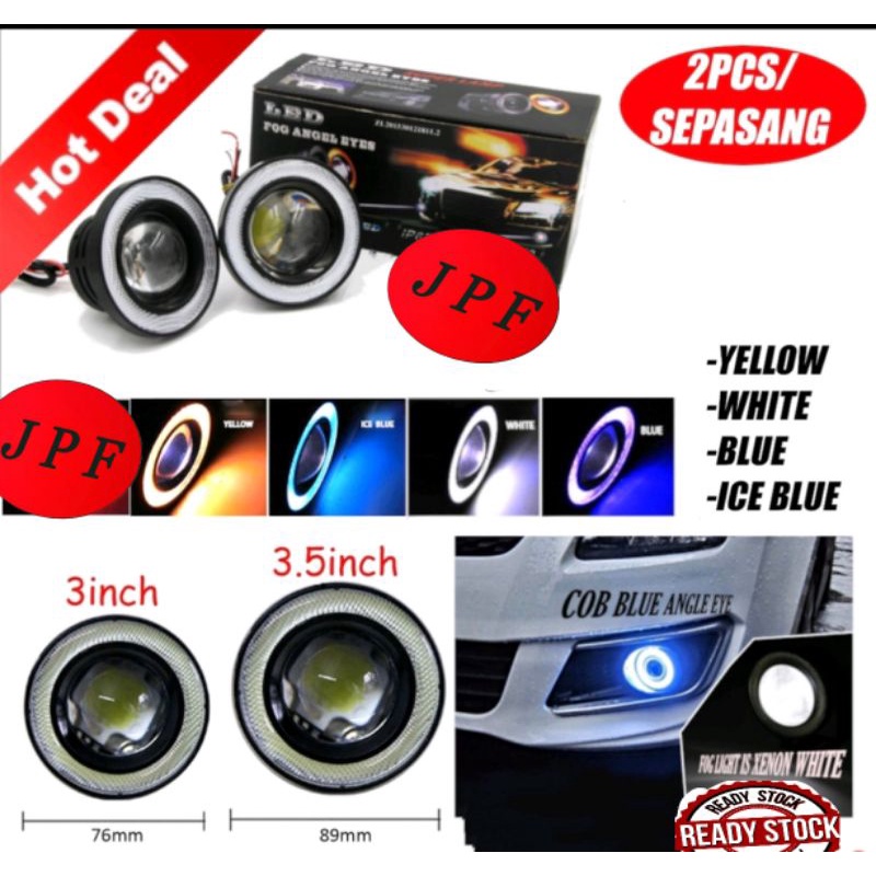 2 Pcs 3.5 12V Blue LED COB Angel Eyes Halo Ring DRL Projector Lamp