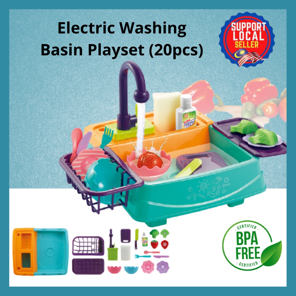 Children Pretend Play Kitchen Basin Sink Pool Playset Electric ...