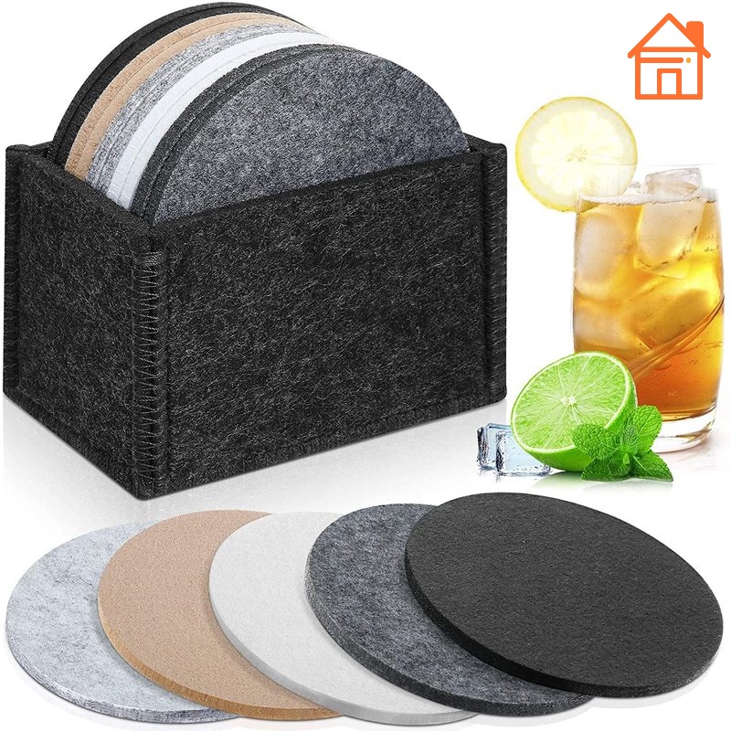 Kitchen Bar Felt Coasters for Drinks / 8Pcs Thick Absorbent Cups