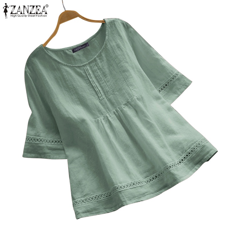 ZANZEA Women Casual Fashion Half Sleeve O-Neck Hollow Out Solid Color ...