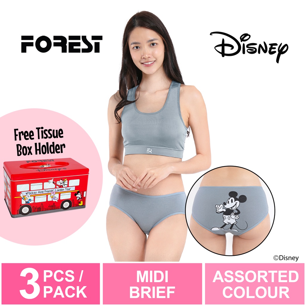 3 Pcs ) Forest x Disney Ladies Cotton Spandex Midi Panties Assorted Colours  - WLD0004D