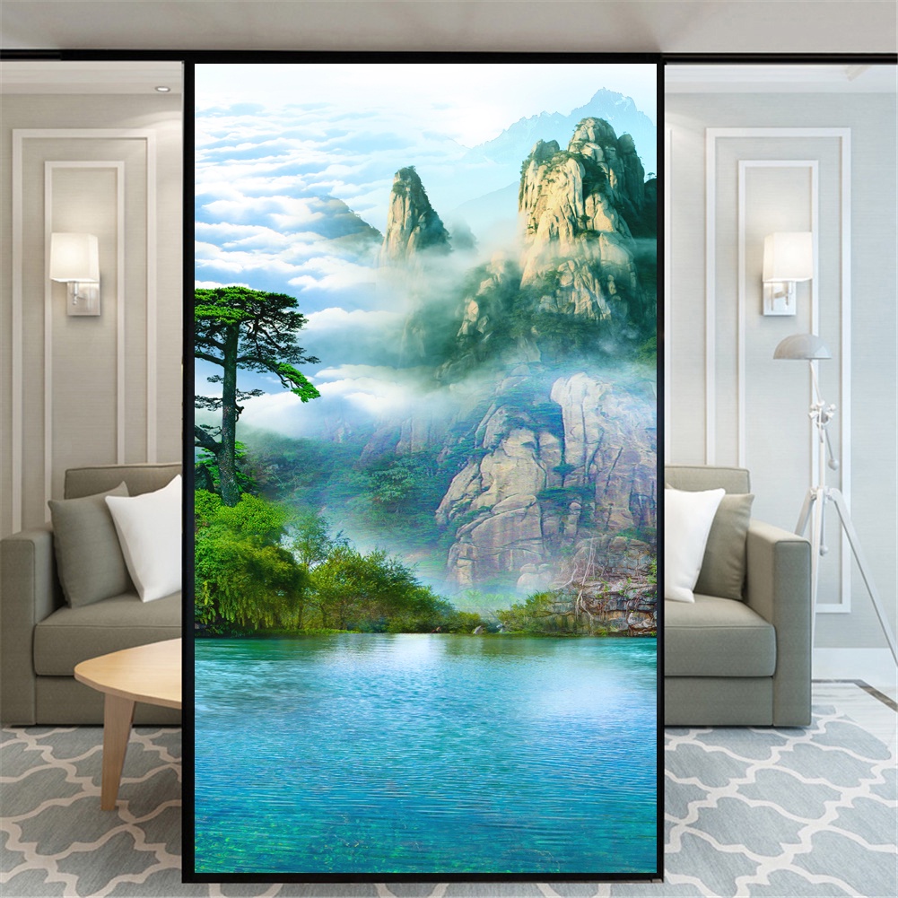 landscape Painting Decorative Window Film Privacy No Glue Customized