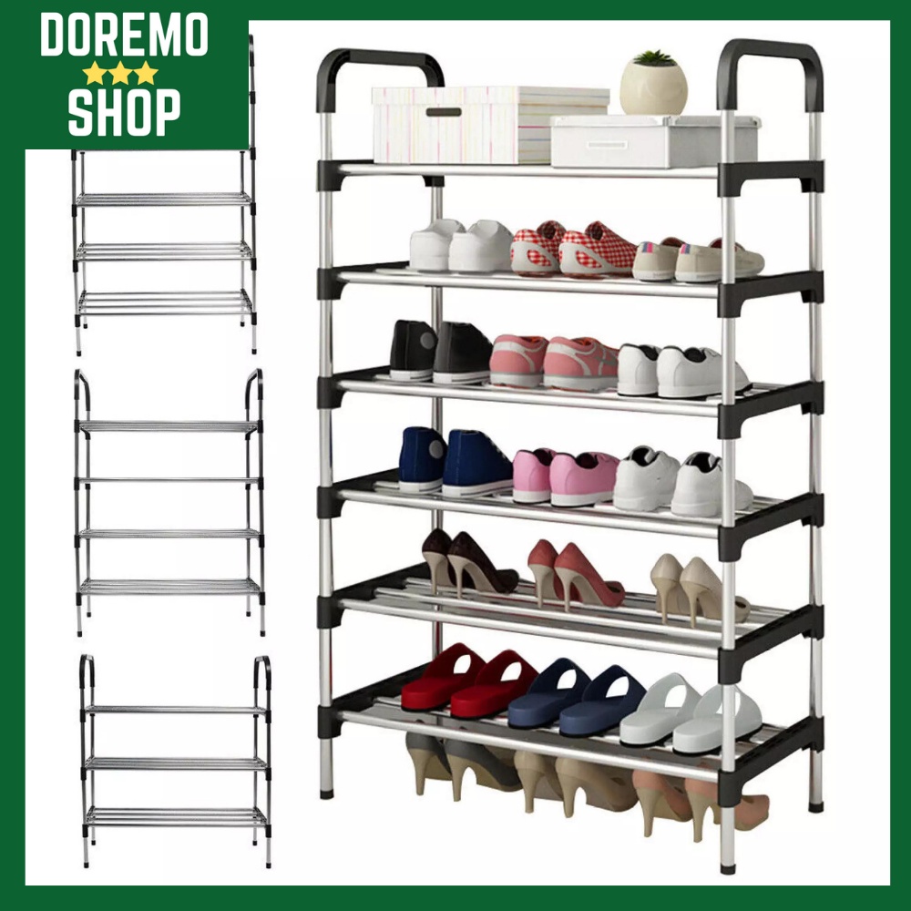 DOREMO Shoes Rack Rak kasut Stainless Steel Rod 4 Tier 3 Tier Elevated ...