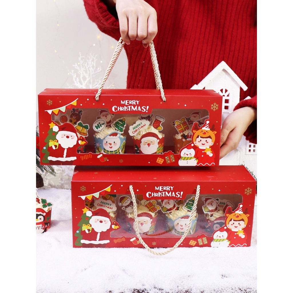 4pcs Elk Santa Claus Snowman Gift Box Silicone Straw Cap, Reusable