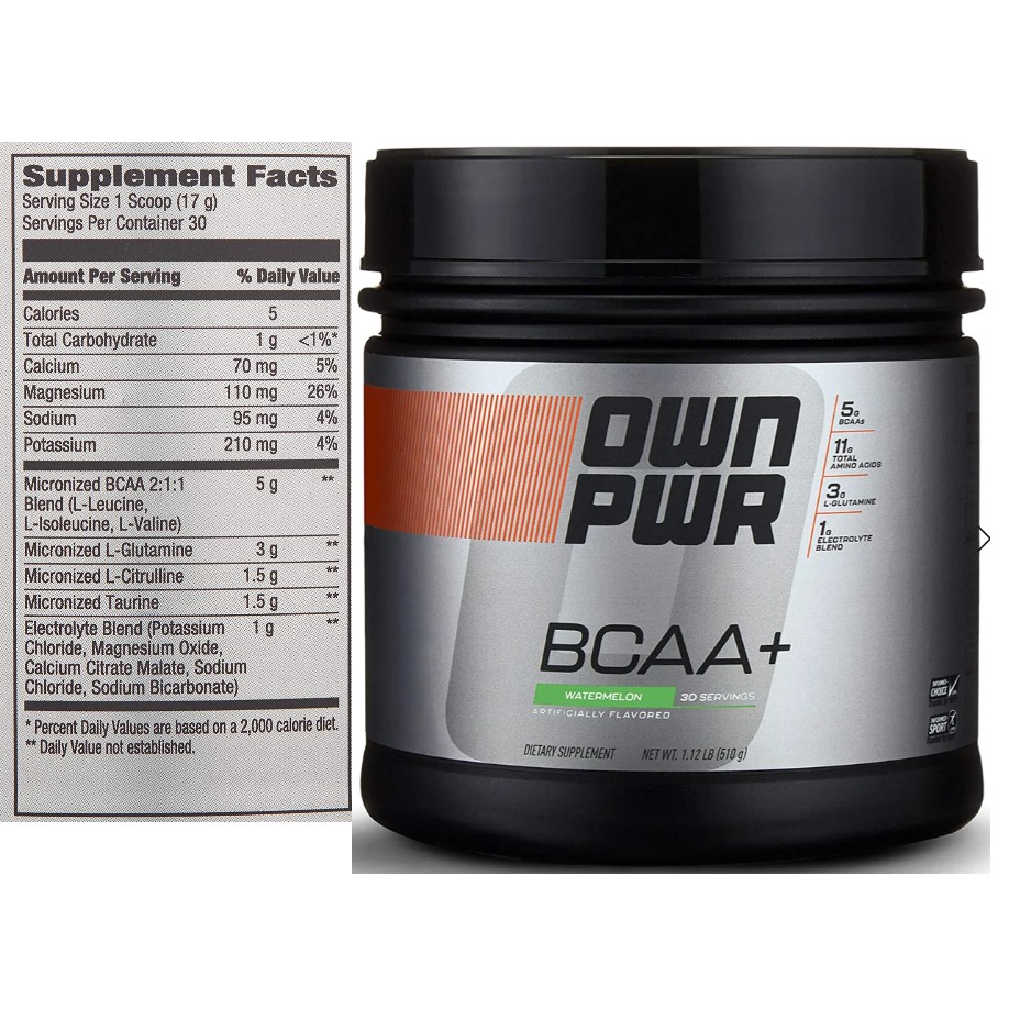 OWN PWR BCAA+ Powder, Watermelon, 30 Servings, Micronized Branched ...