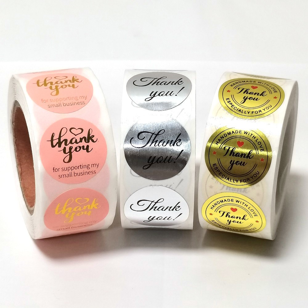 500pcs/Roll Golden Silver Pink Thank You Stickers Gold Foil Labels For ...