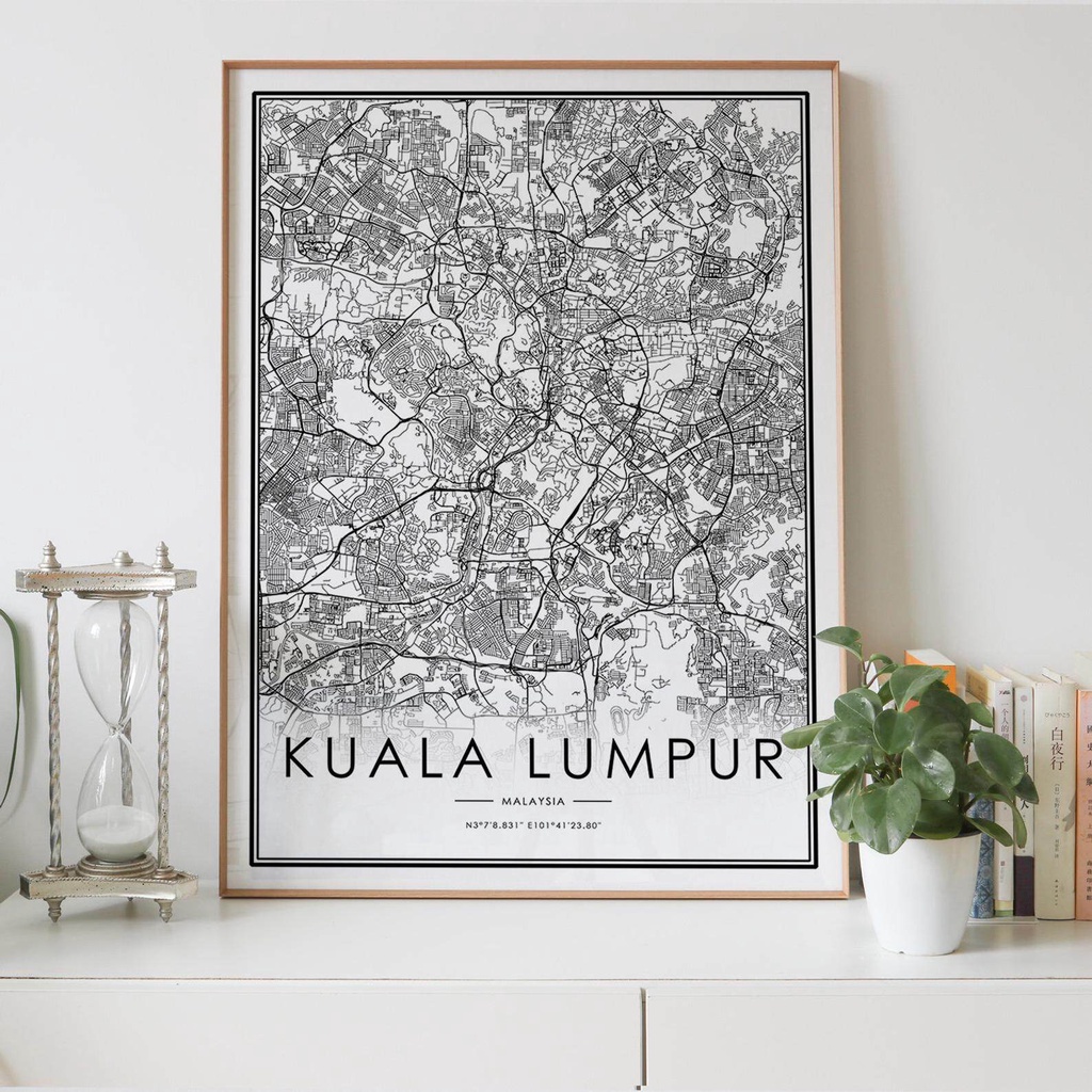 Kuala Lumpur City Map Nordic Living Room Decoration Canvas Poster ...