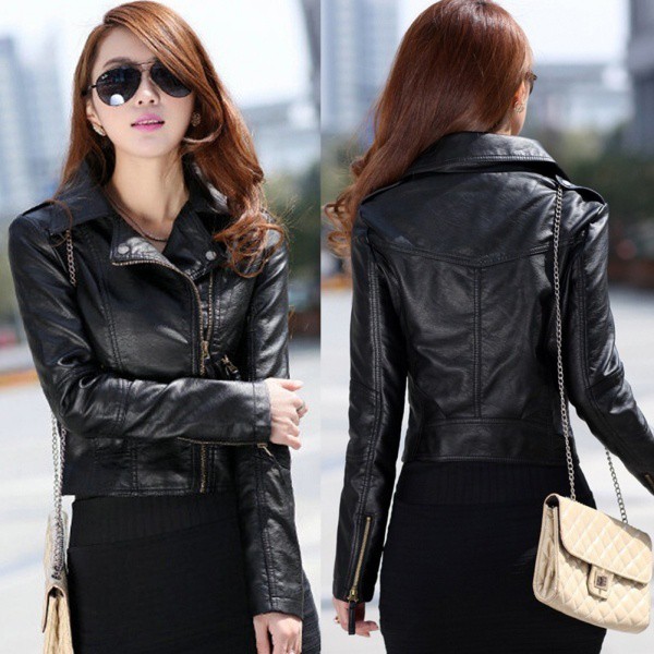 Women Leather Motorcycle Zipper Handsome Coat Jacket | Shopee Malaysia