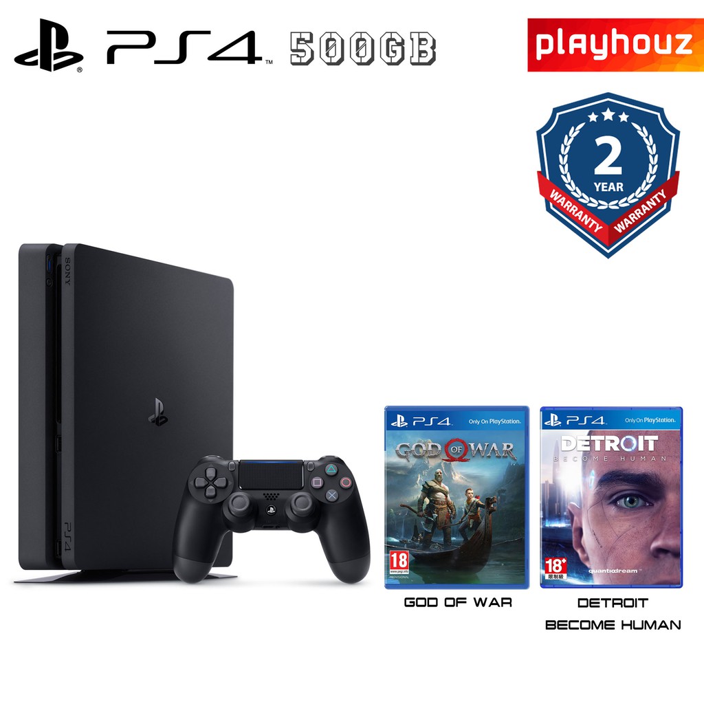 PS4 Slim 500GB + Games (God Of War & Detroit Human) 2 Year Sony