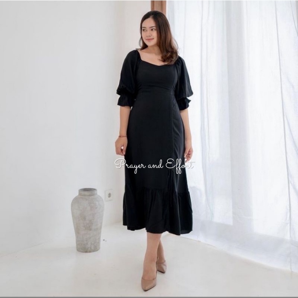 black dresses midi Lady Black Tie - Kennedy Midi Dress - Black
