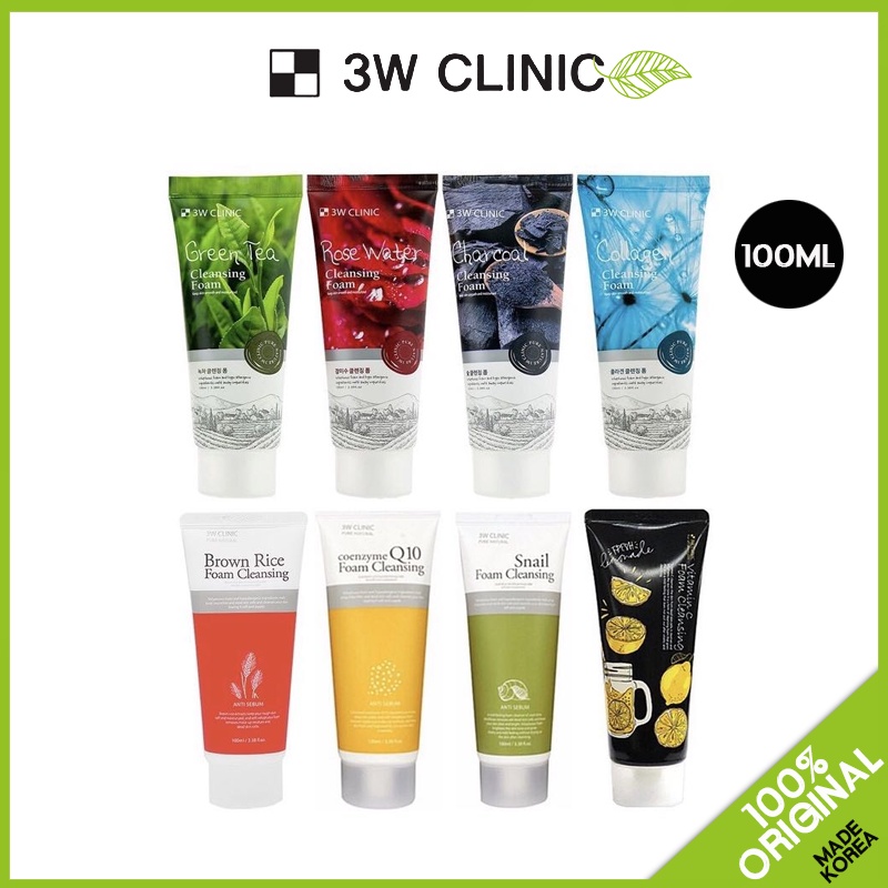 3W Clinic Facial Cleanser Foam Cleansing Brown Rice/Green Tea/Vitamin C ...
