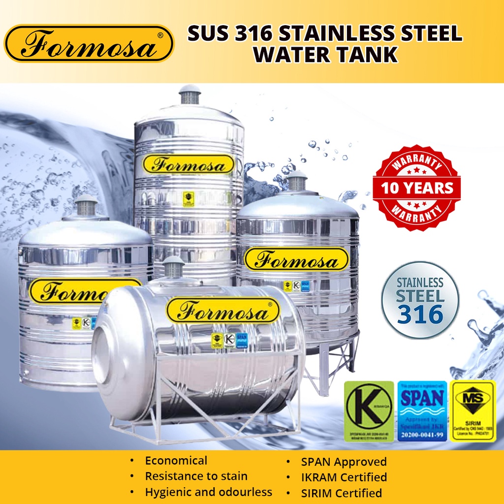 Formosa Water Tank SUS316 Stainless Steel HR/HHR/HS/HHS/ZR, Vertical