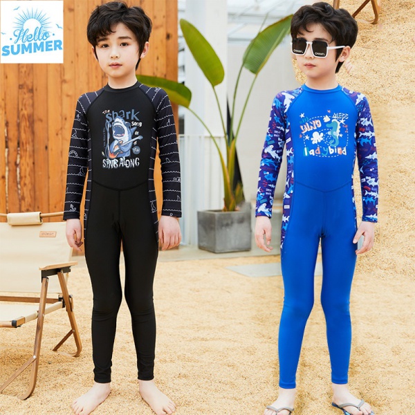 Ready stock One-pieces Long Sleeve Swimming Suit for Boys 5-13Years ...