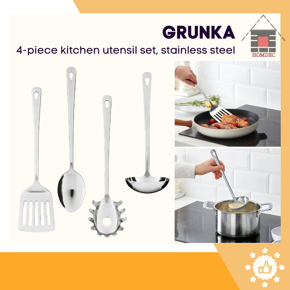 GRUNKA 4-piece kitchen utensil set, stainless steel - IKEA