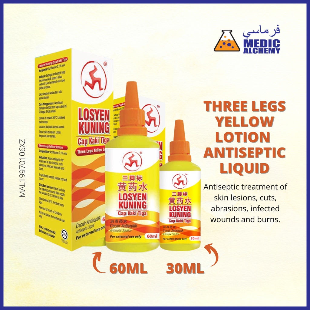 Three Legs Yellow Lotion Antiseptic Liquid With Dropper 30ml 60ml