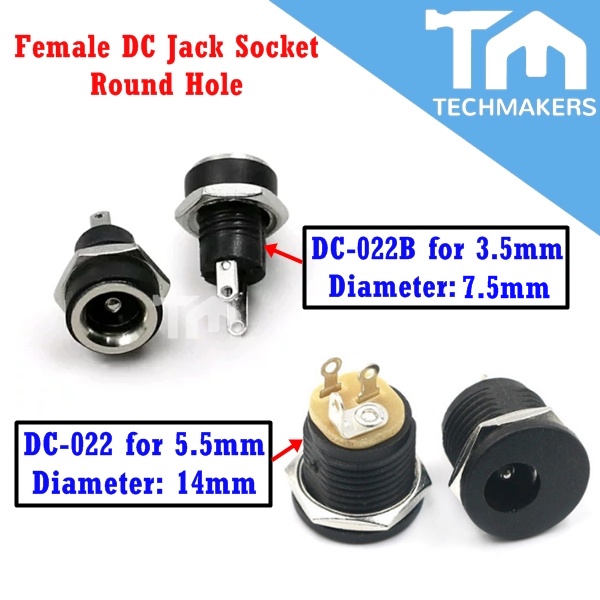 Female DC Jack Socket Round Hole Threaded Nut DC Power Socket Panel ...
