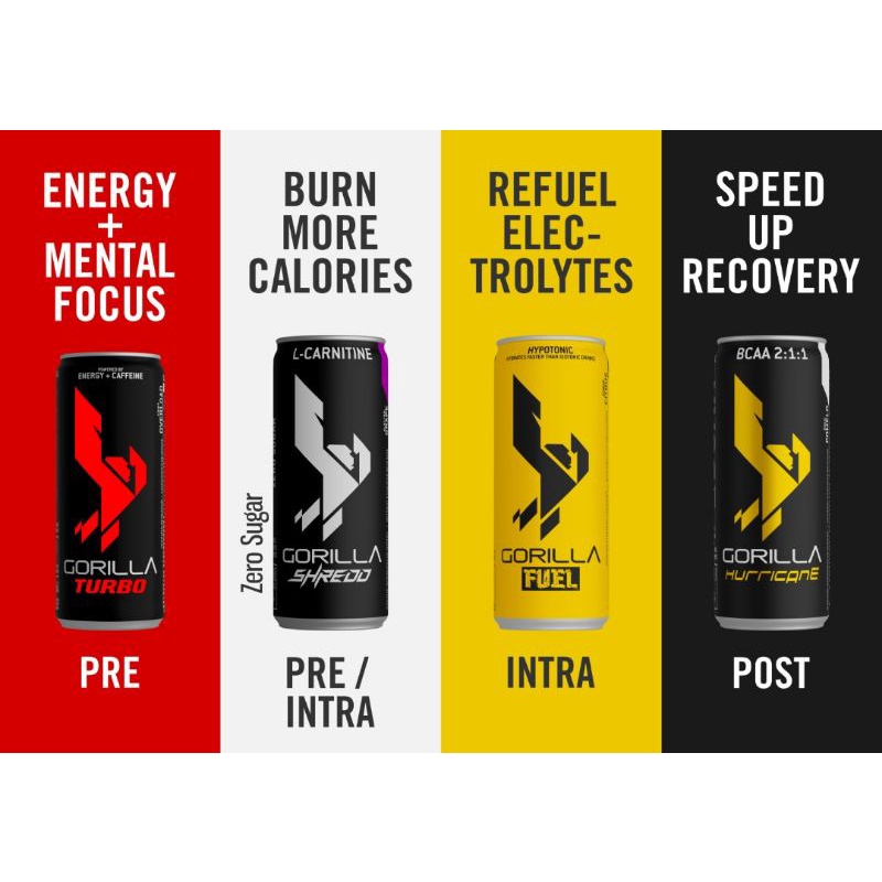 Gorilla Energy Drinks (Per Carton) [Shredd/Hurricane/Turbo/Fuel