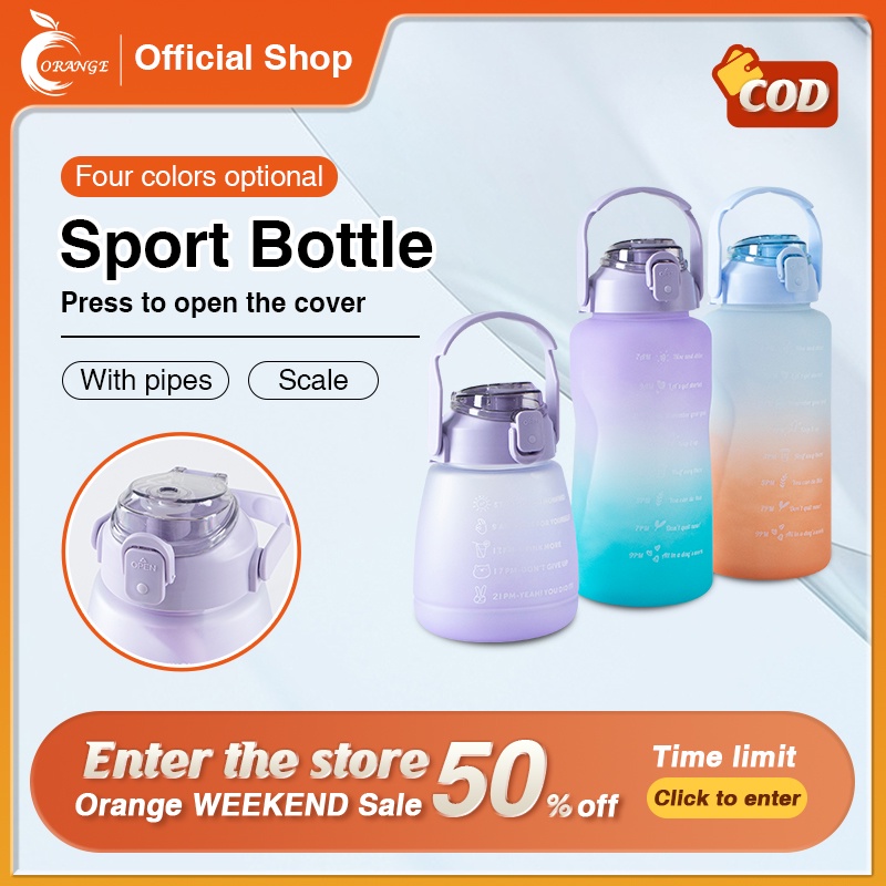 ORANGE Botol Minuman comel 2L/1.4L viral mudah Water Bottle With Straw ...