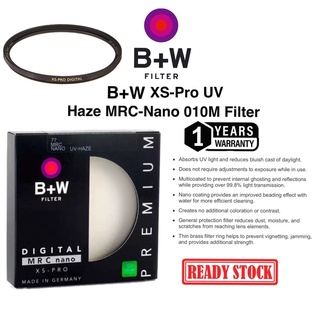 B+W XS-PRO UV HAZE MRC NANO 010M SUPER CLEAR COATING FILTER 43mm 49mm ...