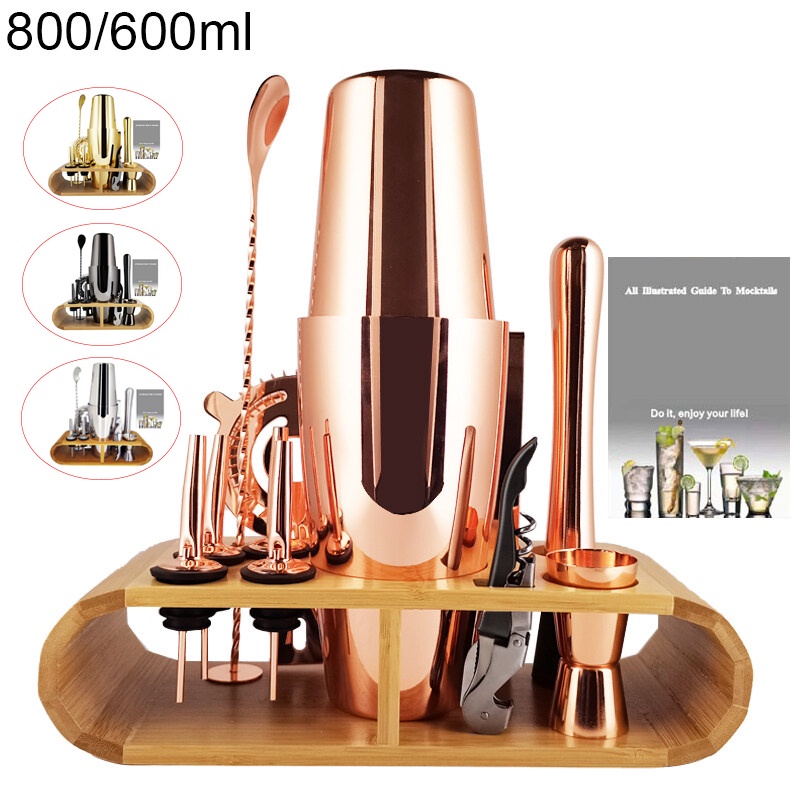 1-13Piece Rose Gold and Black Cocktail Shaker Set Bar Tool Set with ...