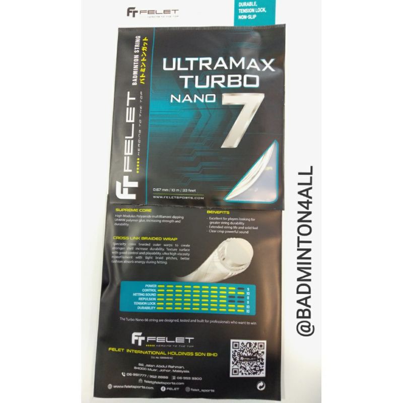 FELET ULTRAMAX TURBO NANO 7 BADMINTON RACKET STRING | Shopee Malaysia