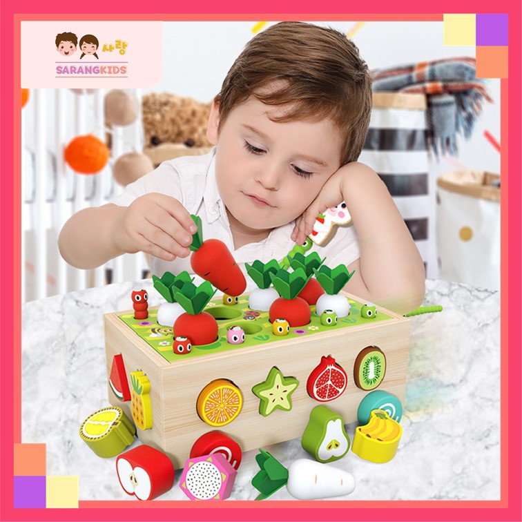 Kids Early Learning Educational Wooden Montessori Pull & Harvest Carrot ...