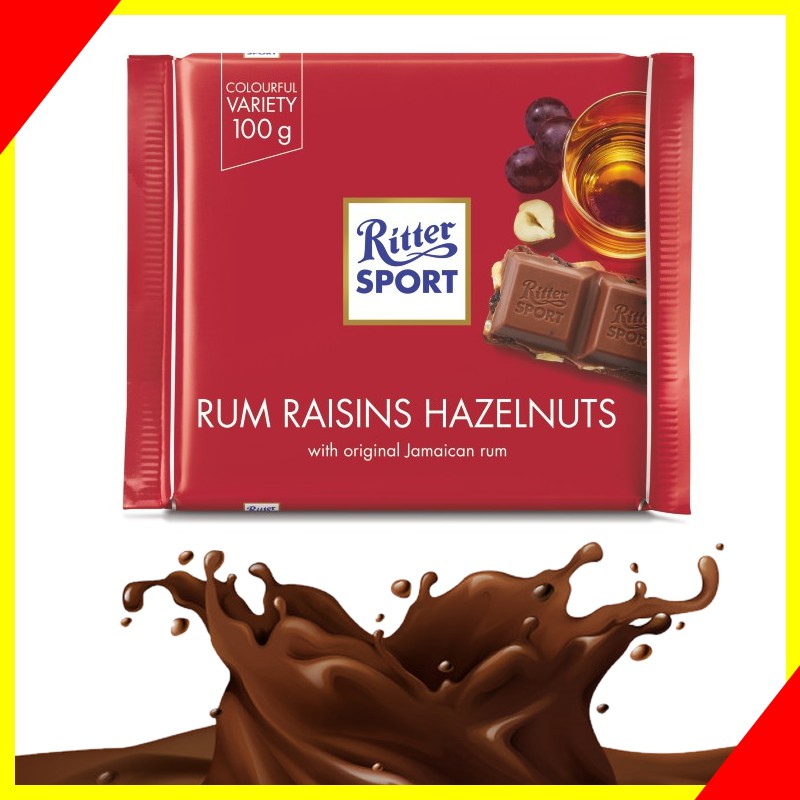 [NONHALAL] Ritter Sport Rum, Raisin & Hazelnuts Milk Chocolate 100g