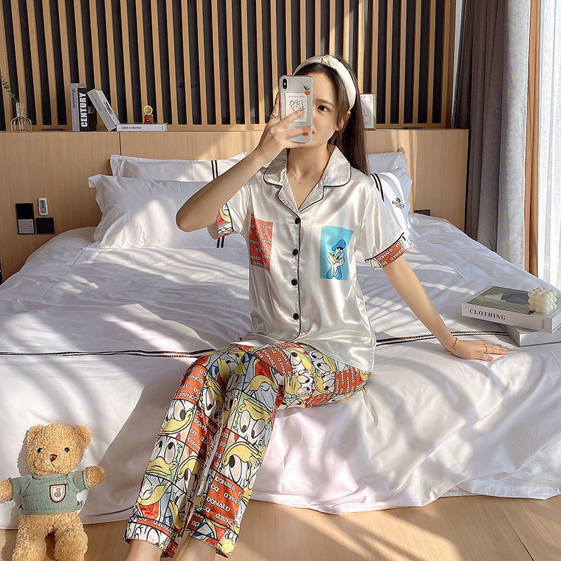 Silk Pajamas Plus Size Women Solid Cute Pajamas for Women Summer Nightwear  Pajama Two Piece Set