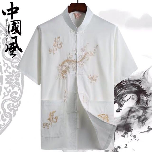 Chinese Traditional breathable Smooth Shirt男唐装薄款短䄂刺绣上衣 | Shopee Malaysia