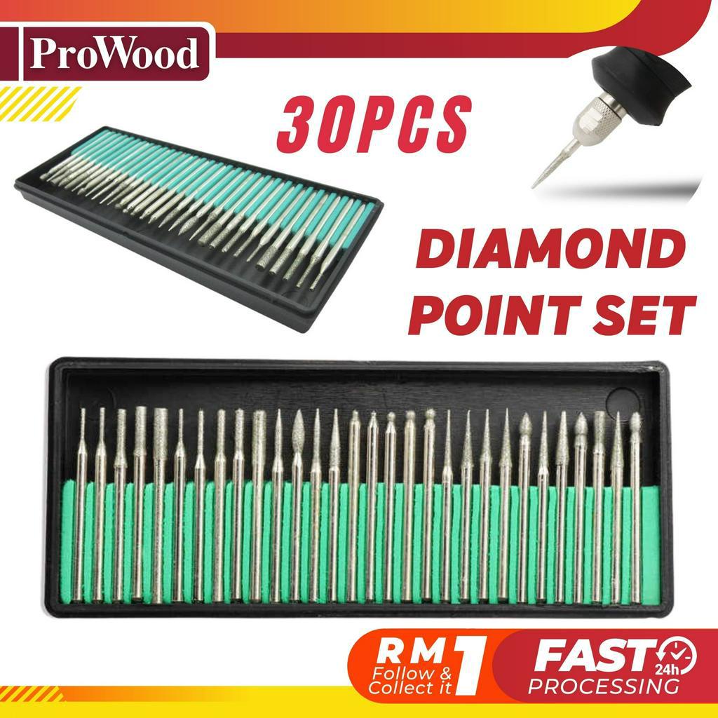 30pcs Diamond Point Set Coated Cylindrical Cylinder Rotary Drill Bit ...