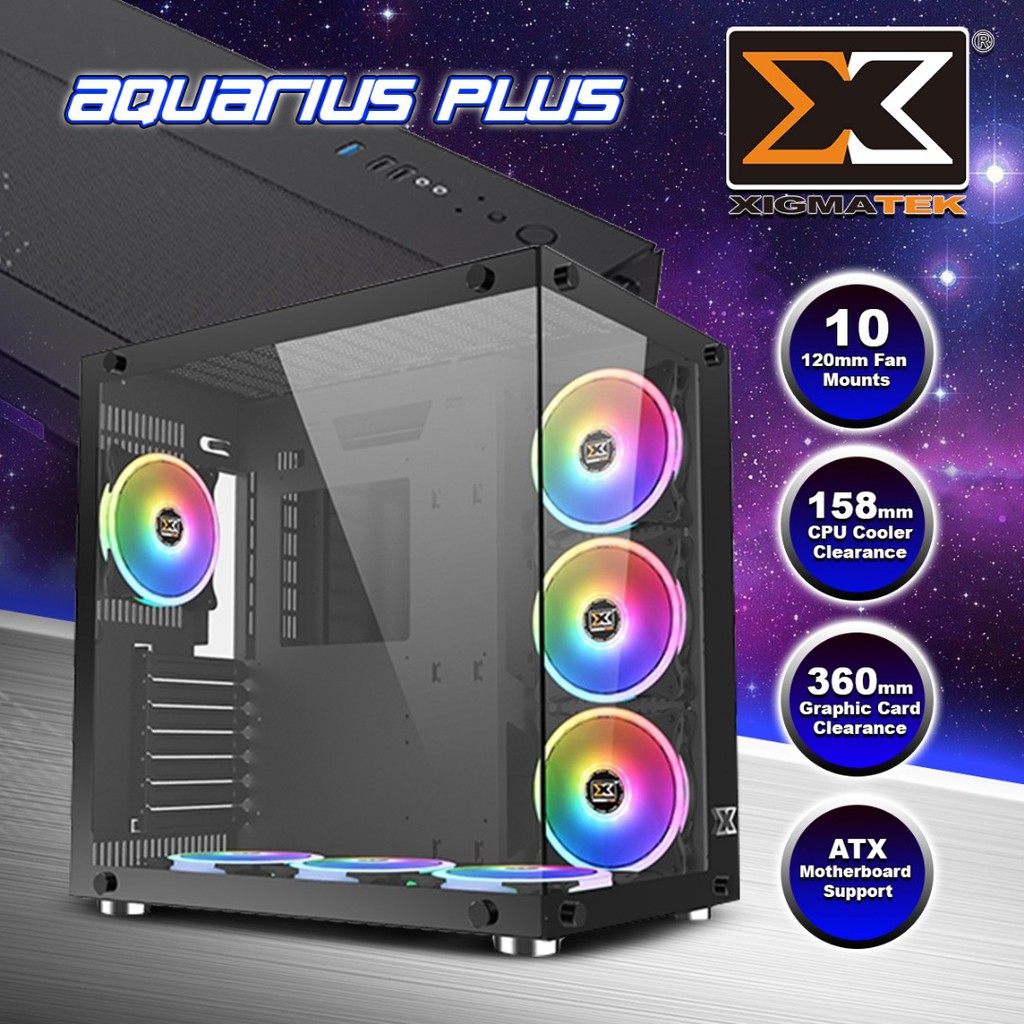 Xigmatek Aquarius Plus RGB tempered glass ATX gaming casing 7 RGB Fan