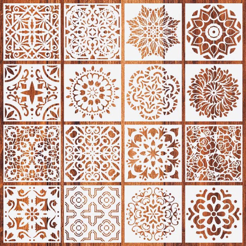 ST 16pcs/set Mandala Stencils DIY Drawing Template Wall Painting for ...