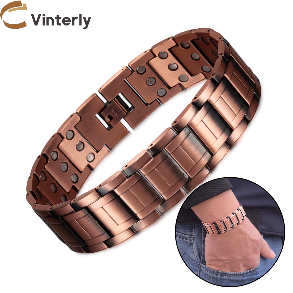 Wristband Magnetic Pure Copper Bracelets Male 21mm Wide Chain Arthritis ...