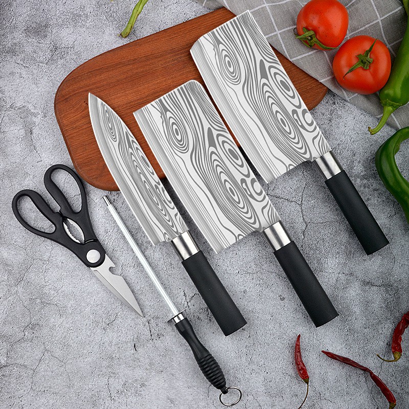 Anti Stick Knife Set Stainless Steel Japanese Damascus with Black Oxidation iron Kitchen Chef