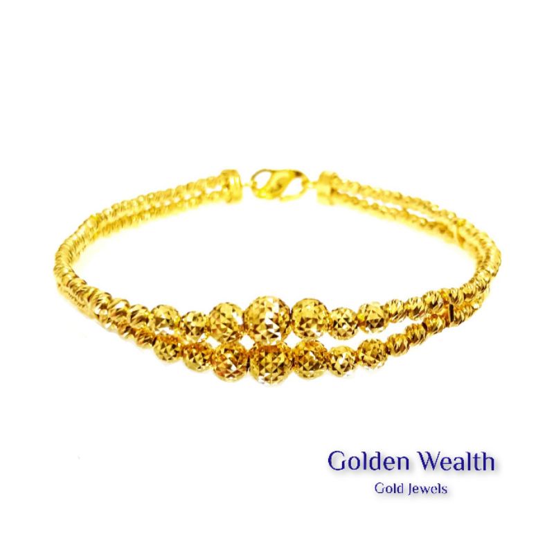 916 Gold Beads Solid Bracelet (Exclusive Italy Designs) Gelang Tangan ...