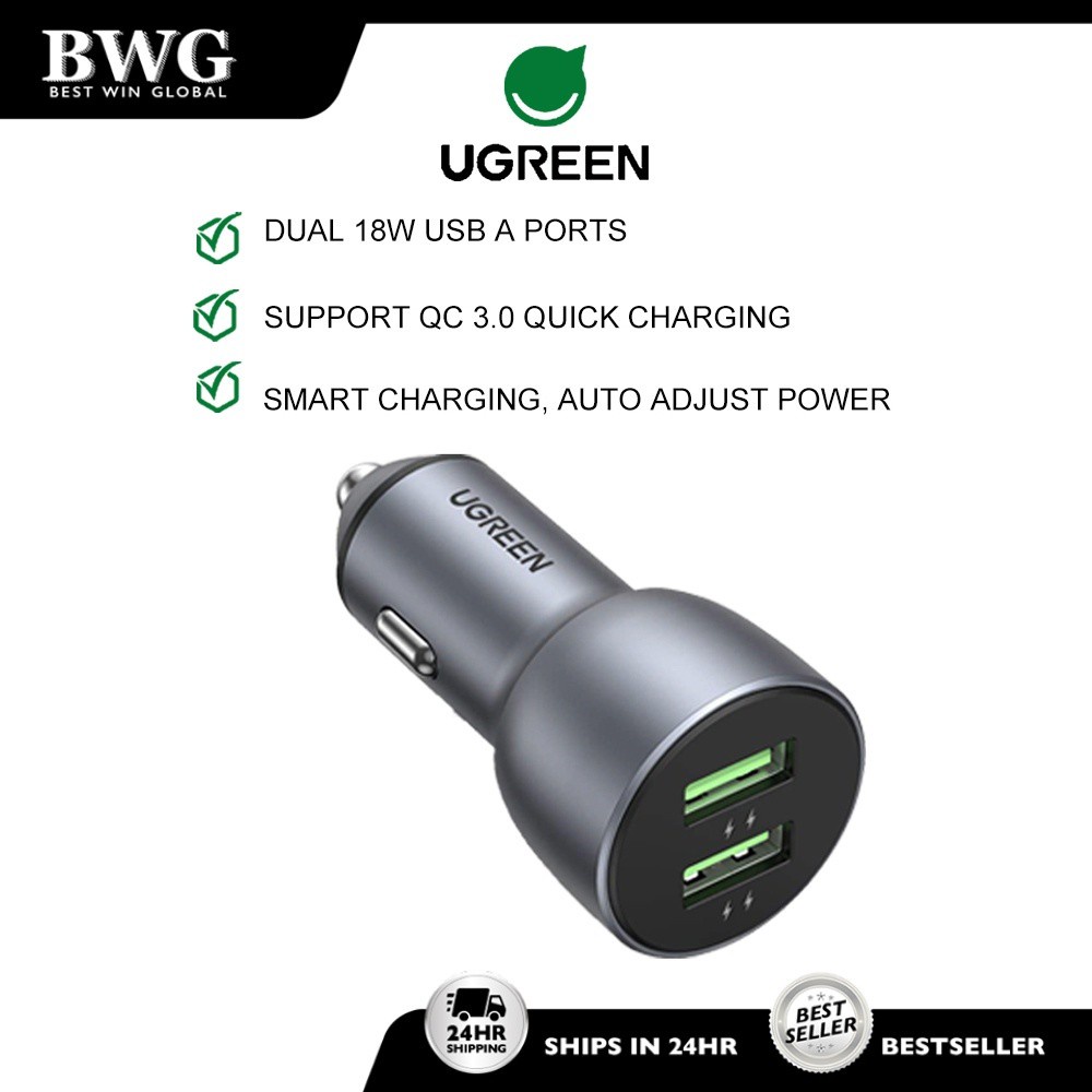 UGREEN Car Charger Dual USB A Type C PD 20W QC 3.0 Quick Charge Super