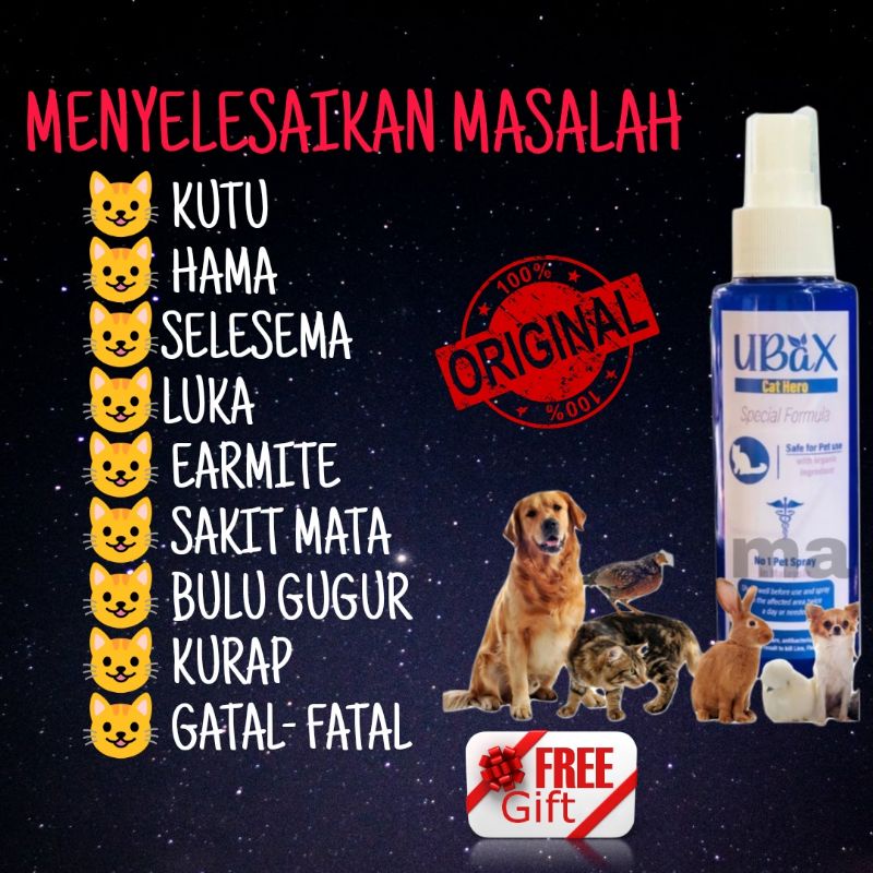 Spray Kutu Kucing UBAX Kurap Luka Earmite Hama Pets Spray. Shopee Malaysia