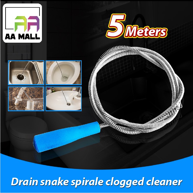 WJT DRAIN SNAKE SPIRALE CLOGGED DRAIN CLEANER FOR BATHROOM/KITCHEN 5M ...