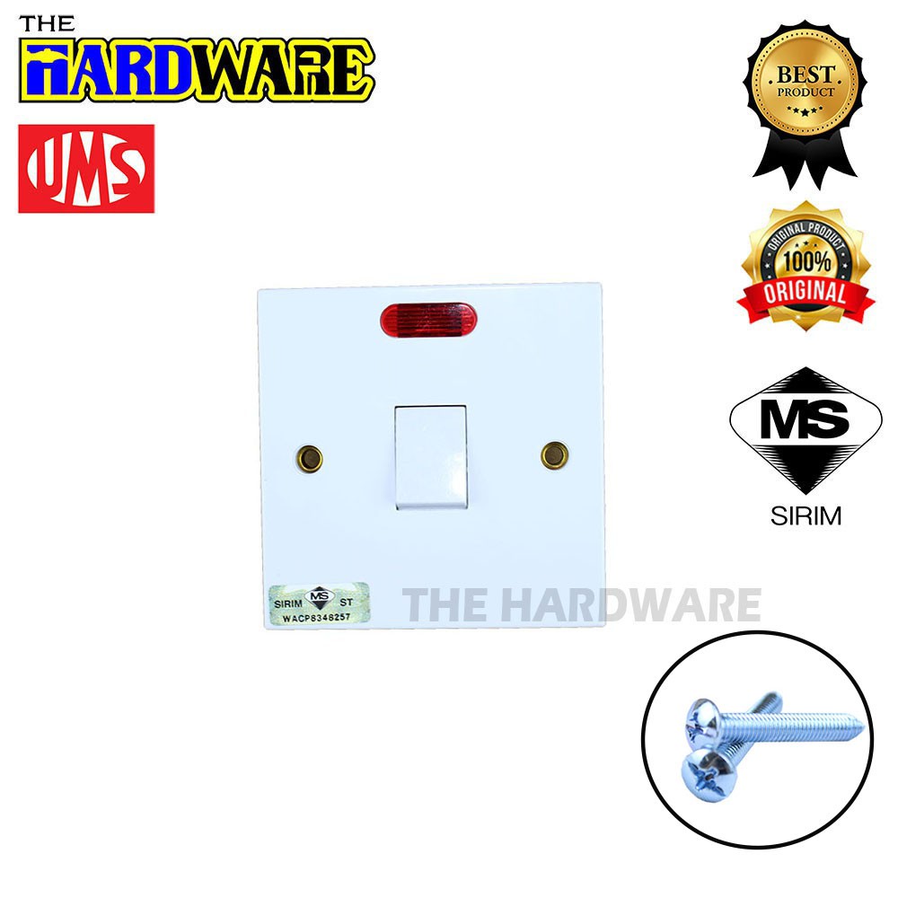 UMS 20A 250V AC DP Flush Switch With Neon Indicator Water Heater Switch