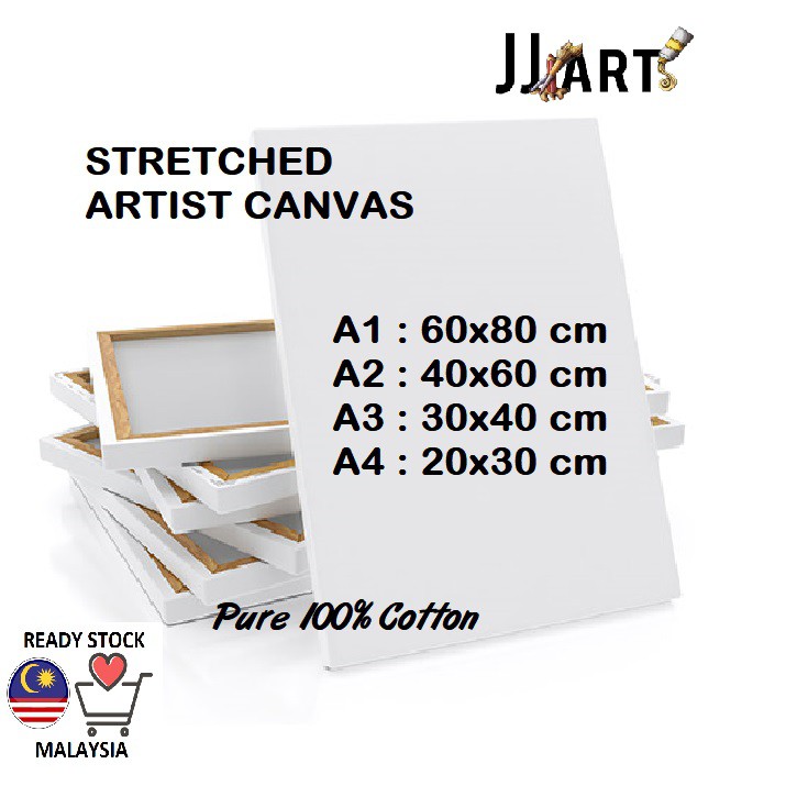 Stretched Artist Canvas Size A1 / A2 / A3 / A4 Pure 100 Cotton