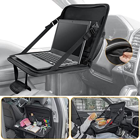 JOYTUTUS 3 in 1 Steering Wheel Eating Tray , Car Back Seat Laptop Desk,  Multifunctional Car Office Bag, Car Work Table for Writing, Car Organizer  for