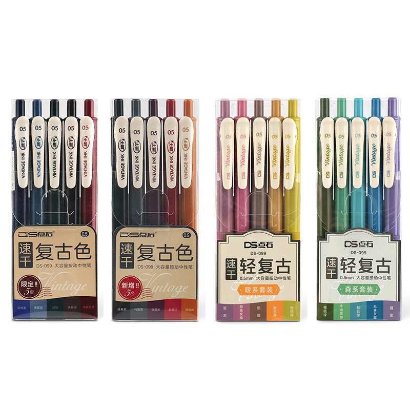 Quick Dry Retro Color Gel Ink Pens 0.5mm Vintage Pens for