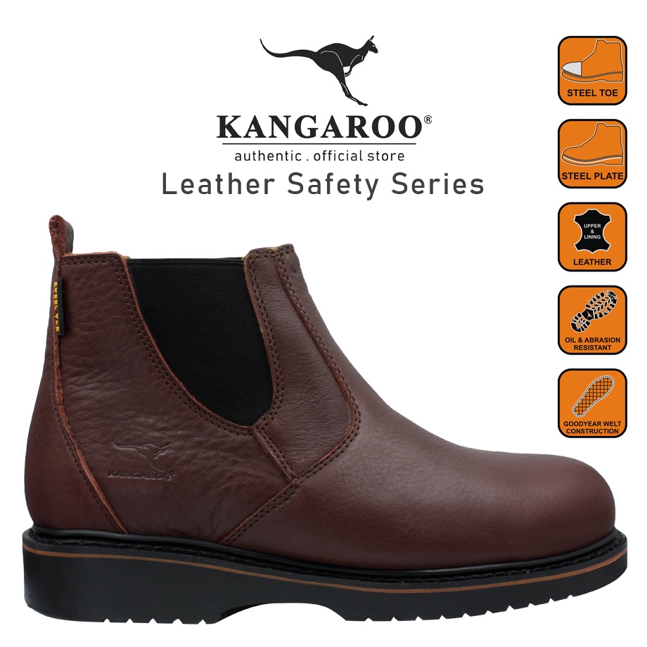 KANGAROO Original Men Safety Steel Toe Steel Plate Genuine Leather Boots Maroon 9934 A71 Shopee Malaysia