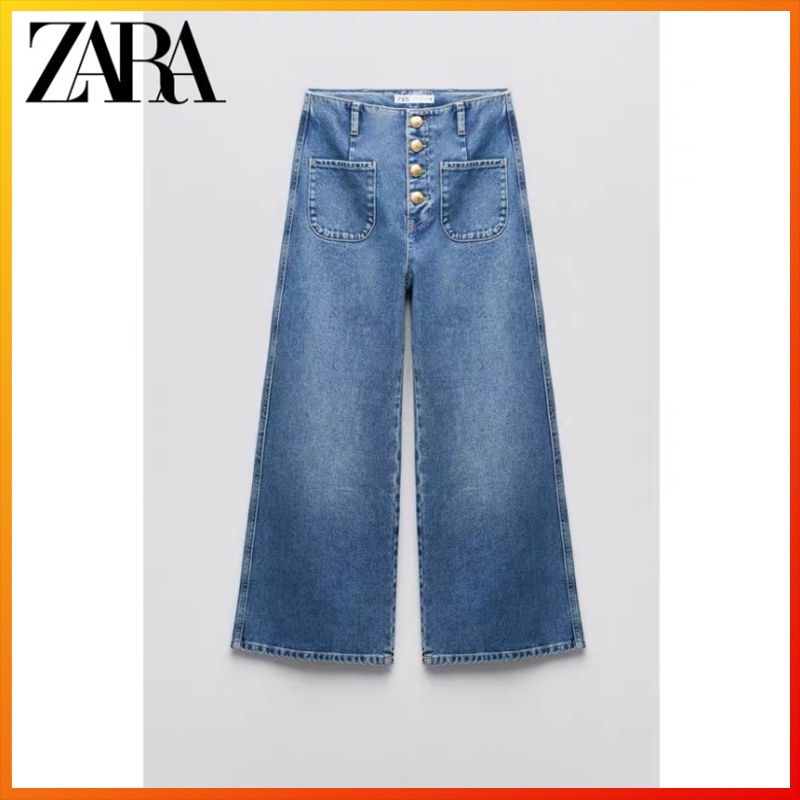 Zara Summer New Style Womens Z1975 High Waist Loose Wide Leg Cropped Jeans 1889157 427 Shopee 3764