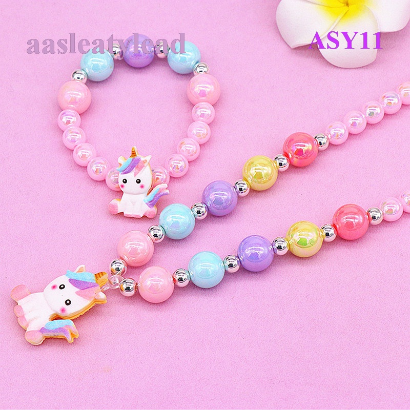 ASY11 2/6pcs Unicorn Princess Frozen Children Necklace Bracelet Set