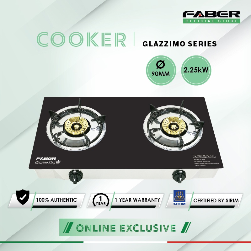 FABER GAS STOVE DOUBLE BURNER GLASS PANEL GAS COOKER FC GLAZZIMO KING