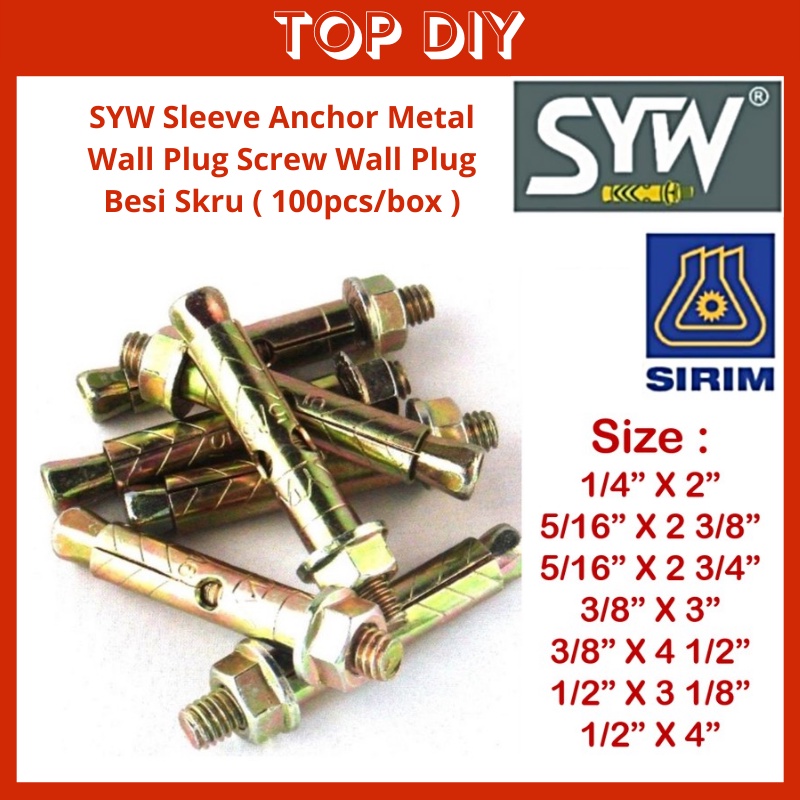 SYW Sleeve Anchor Metal Wall Plug Screw Wall Plug Besi Skru Wall Screw ...